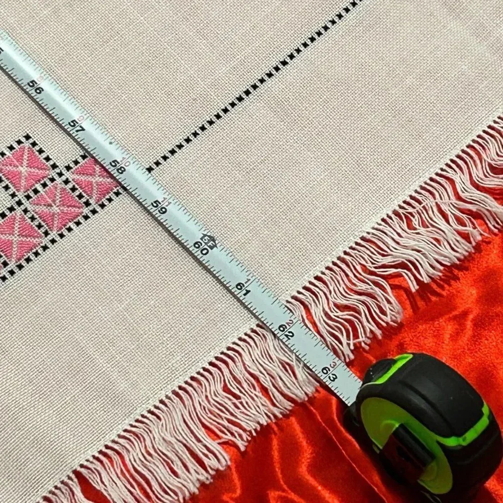 Handmade TableCloth Geometric Embroidery 62 x 85 inches Pink, Black & White